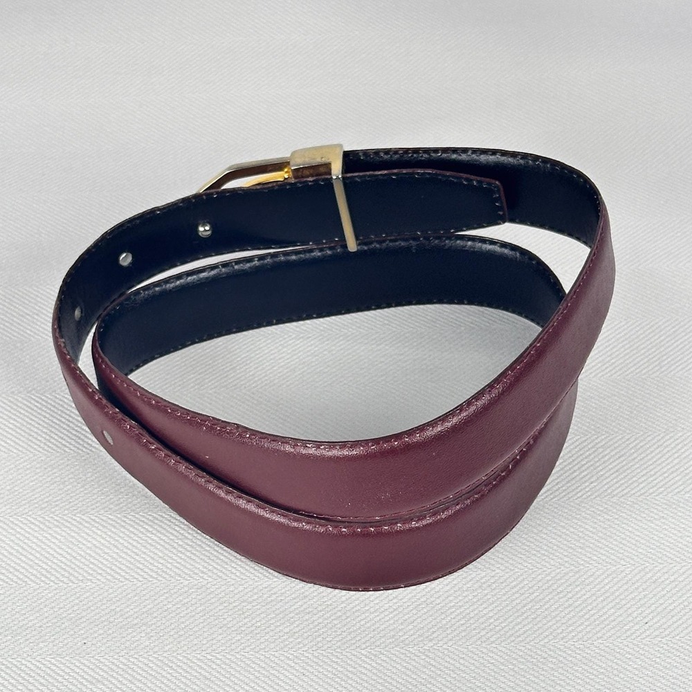 Vintage Burgundy and Black Reversible Leather Belt Two Tone Gold Buckle 30-34" - Picture 5 of 7